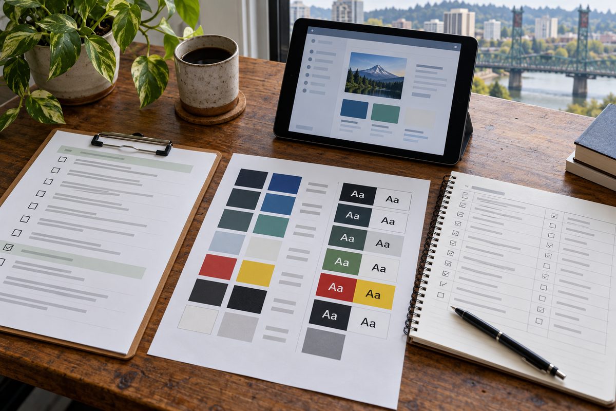 Digital accessibility compliance audit worksheet and technical contrast verification checklist