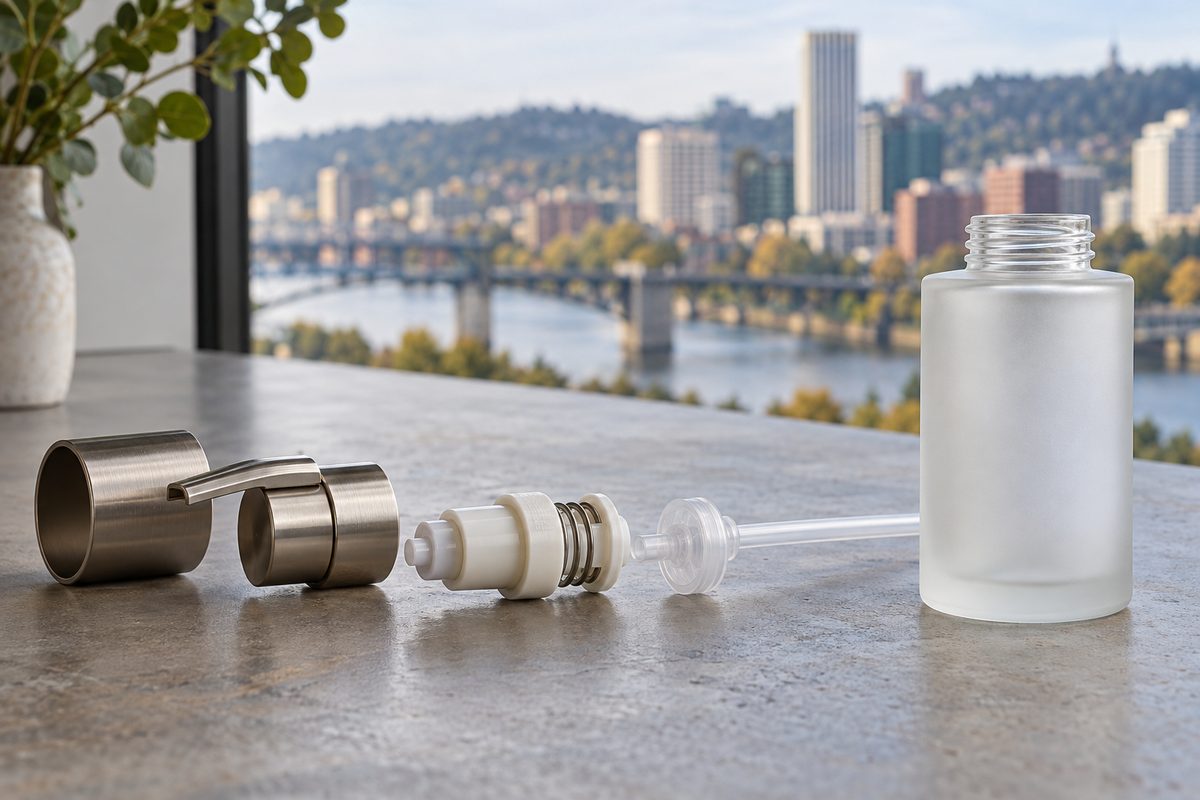 Precision airless cosmetic dispenser showing inner vacuum piston mechanism