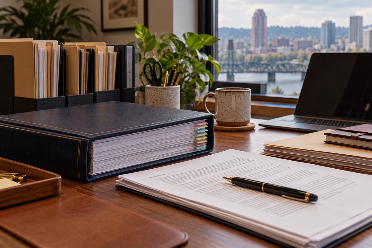 Statutory privacy governance documentation and data processing agreement files on office desk