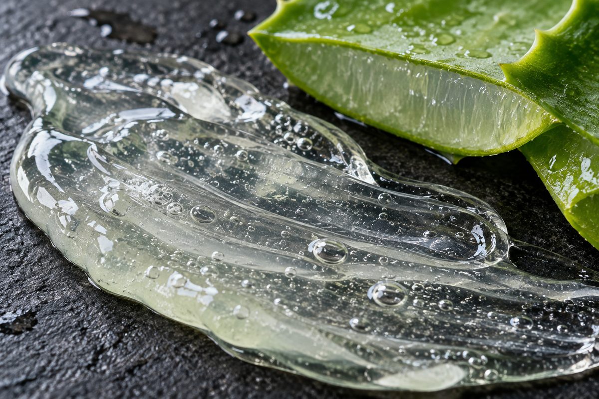 Macro texture smear of cooling humectant gel showing clean micro-bubbles